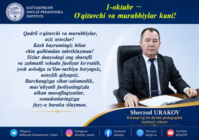 Азиз устоз ва мураббийлар, байрамингиз муборак бўлсин!