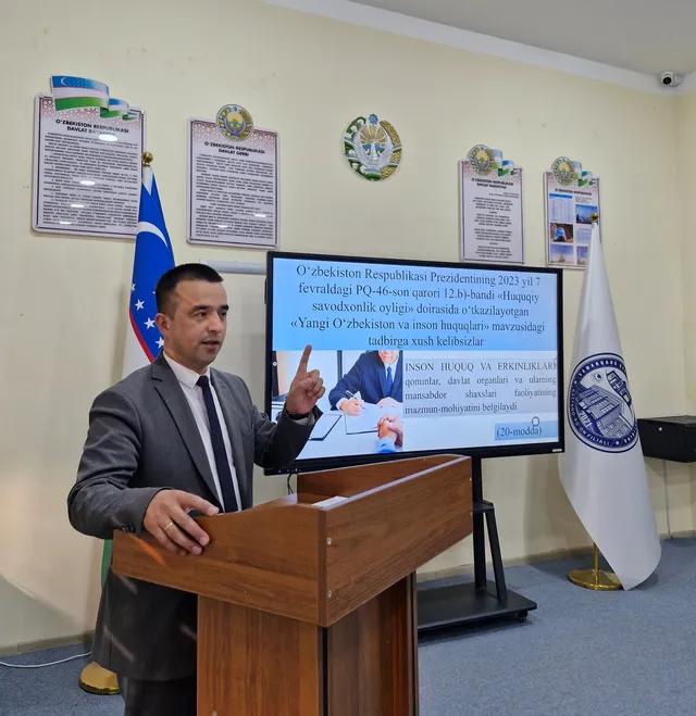 “Huquqiy savodxonlik oyligi” doirasida “Yangi O‘zbekiston va inson huquqlari” mavzusida ma’naviy-ma’rifiy tadbir o‘tkazildi