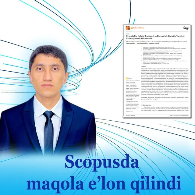 INSTITUTIMIZ OLIMINING SCOPUS BAZASIGA KIRUVCHI JURNALDA MAQOLASI CHOP ETILDI