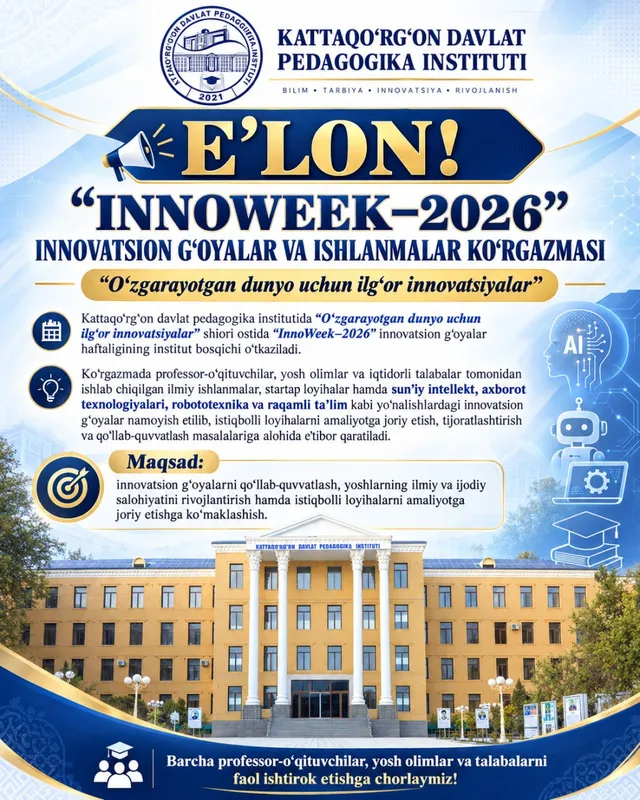 “INNOWEEK–2026” INNOVATSION G‘OYALAR VA ISHLANMALAR KO‘RGAZMASI
